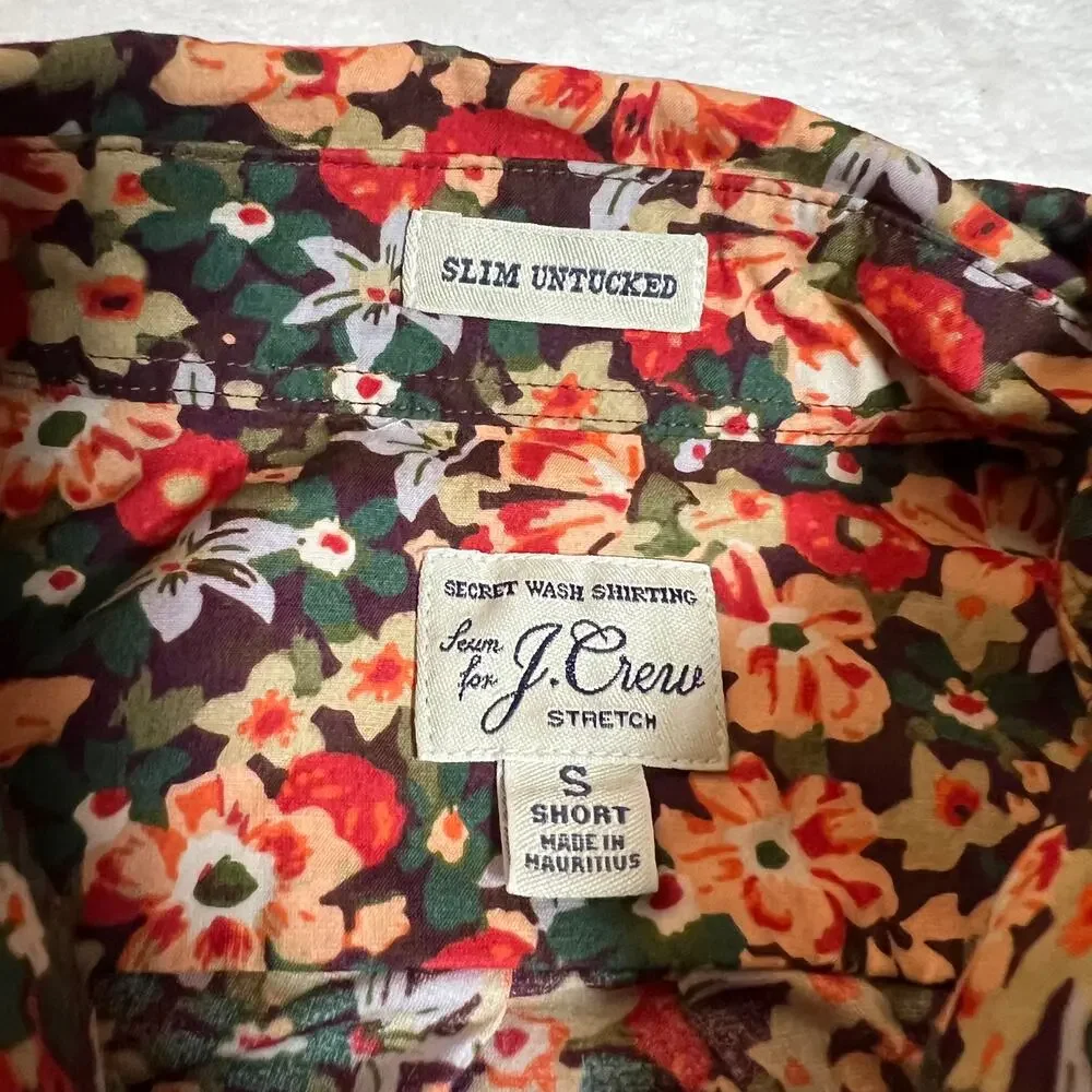 J. Crew Mens Secret Wash Shirting Slim Untucked Floral Button Shirt Size S Short